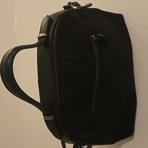 Giorgia Milani Leather Suede Handbag Black Woven Made in Italy Large Classic